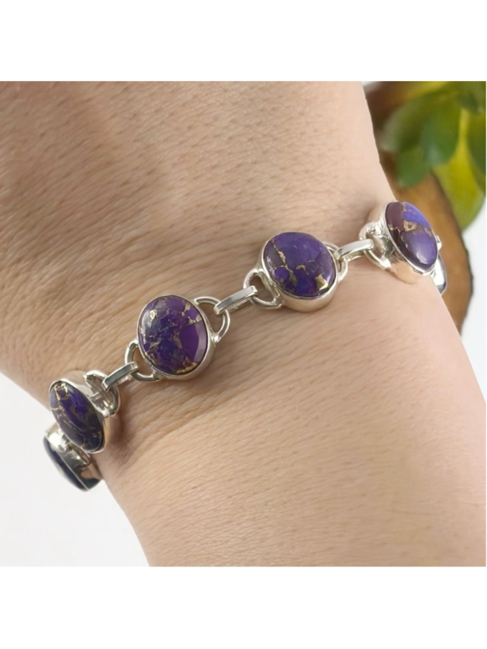 Genuine Purple Turquoise Bracelet 925 Sterling Silver New Boho Southwest Style - Picture 3 of 6